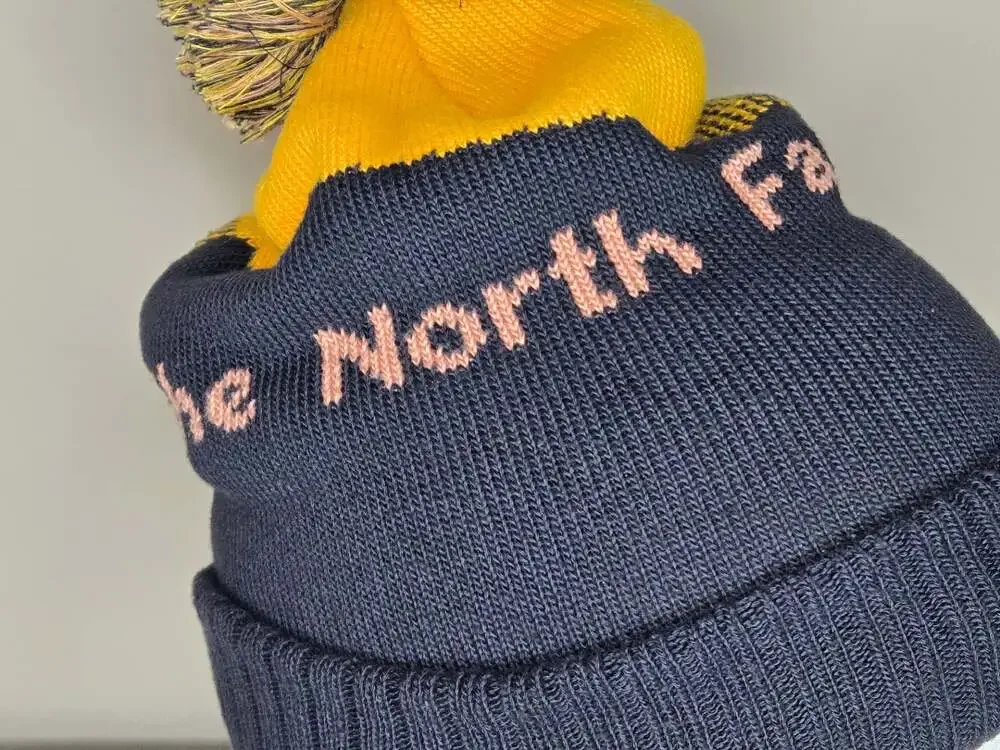 The North Face Heritage Ski Tuke Beanie Navy Yellow Pom Pom Hat